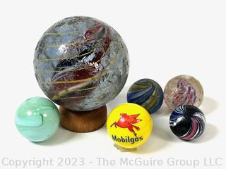 Antique Glass Marbles including MobilGas Advertising 