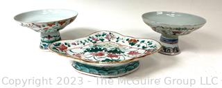 Set of Three (3) Chinese Hand Painted Porcelain Footed Serving Dishes. 
