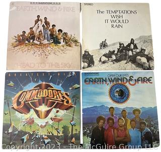 (4) Vinyl Record Albums: (2) Earth, Wind & Fire albums, Commodores, and The Temptations 