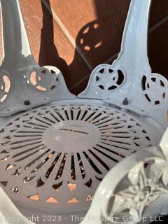 White Three (3) Piece Cast Metal Garden Bistro Set with Cast Table and 2 Chairs.