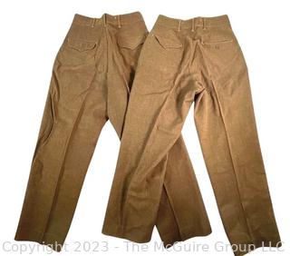 Two (2) Pairs of Men's Wool WWII Military Button Fly Pants