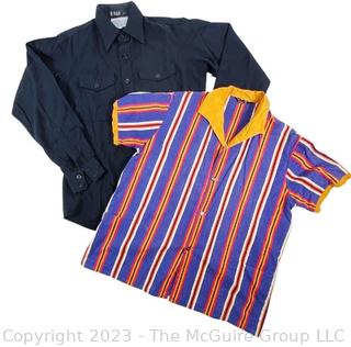 Two (2) Vintage Men's Shirts Including Circus Maximus and Creighton Brands Blue Wool Naval Shirt.