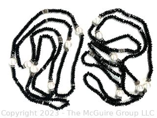 Two (2) Black Cut Crystal Bead Necklaces