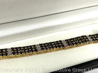 Sterling and Gold Plated Sapphire & Diamond Tennis Bracelet