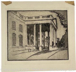 Unframed Black & White Etching of the White House North Portico.  Measures 6.5 x 6 1/4"