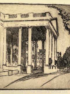 Unframed Black & White Etching of the White House North Portico.  Measures 6.5 x 6 1/4"