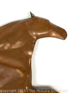 Large Copper Horse from Weathervane Retrofitted as Wall Hanging.  28" long.