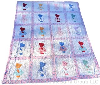 Vintage Hand Stitched Quilt in Sunbonnet Sue Pattern, Some wear. 65" x 81".  Quilted in St. Paul Minnesota circa 1948 (was 0251CS)