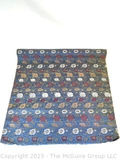 Japanese Blue Silk Brocade With Woven Flower Pattern Kimono Fabric Remnant. 26" x 78".