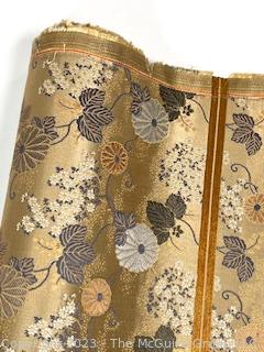 Japanese Gold Silk Brocade With Woven Flower Pattern Kimono Fabric Remnant. 27" x 61" (was 0257CS)