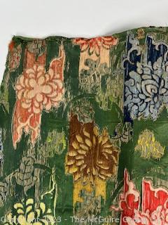 Two Panels of Japanese Green Silk Brocade with Woven Flower Pattern Kimono Fabric. Each measures 77” x 21” 