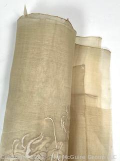 Sheer Japanese Beige Silk Dragon Embroidered Fabric Remnants. 