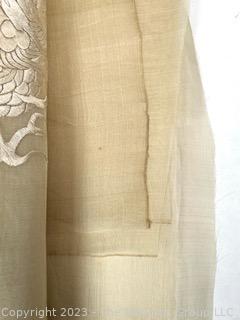 Sheer Japanese Beige Silk Dragon Embroidered Fabric Remnants. 