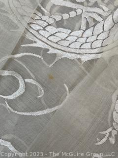 Sheer Japanese Beige Silk Dragon Embroidered Fabric Remnants. 