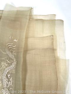 Sheer Japanese Beige Silk Dragon Embroidered Fabric Remnants. 