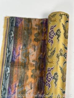 Japanese Yellow Silk Brocade with Woven Flower Pattern Kimono Fabric. Each measures 30” x 51” 