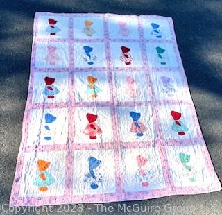 Vintage Hand Stitched Quilt in Sunbonnet Sue Pattern, Some wear. 65" x 81".  Quilted in St. Paul Minnesota circa 1948 (was 0251CS)