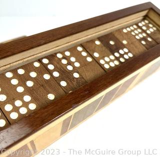 Wooden Dominoes Set in Inlaid Wood Box