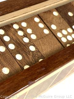 Wooden Dominoes Set in Inlaid Wood Box