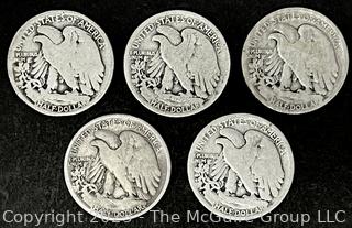 Five (5) Walking Liberty Half Dollar Silver Coin: 1916 1917D 1919S 1919D 1920S