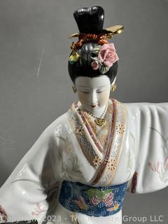 Splendors Of Meiji Hand Painted Japanese Porcelain Geisha Figurine.  Measures 15" Tall