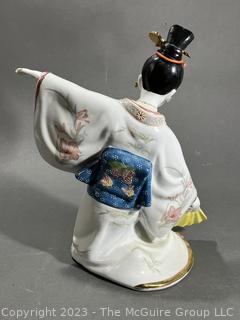 Splendors Of Meiji Hand Painted Japanese Porcelain Geisha Figurine.  Measures 15" Tall