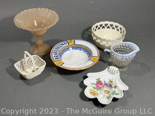 Group of Hand Painted Porcelain and Hand Blown Decorative Glassware Including Hobnail