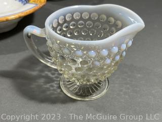 Group of Hand Painted Porcelain and Hand Blown Decorative Glassware Including Hobnail