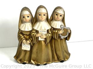 Three (3) Singing Nuns Figurine Paper Mache Music Box