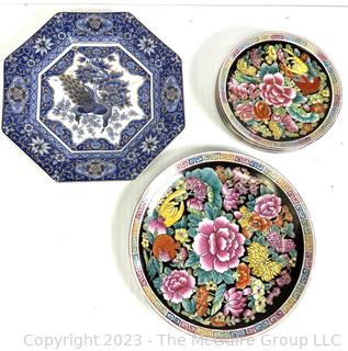 Collection of Hand Painted Japanese Porcelain Plates Including Zhongguo Chao Cai Chinese Mille Fleur 