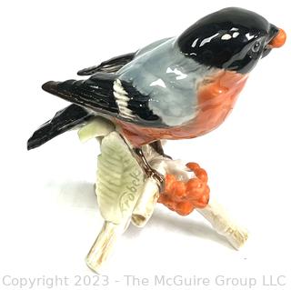 Porcelain Bullfinch Perched on Cherry Branch Bird Figurine by Goebel 