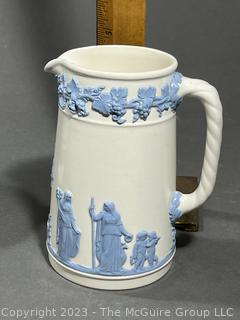 Two (2) Pitchers including Milk Glass and Wedgwood of Etruria & Barlaston Embossed Queensware