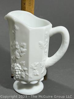 Two (2) Pitchers including Milk Glass and Wedgwood of Etruria & Barlaston Embossed Queensware