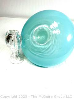 Handblown Turquoise Glass Vase and Waterford Crystal Vase