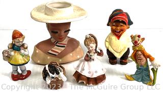 Group of Decorative Figurines Including Head Vase, Lefton, Royal Doulton, Occupied Japan and Henning Norway Troll