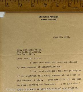 Signed Letter dated 1932 by then New York Governor Franklin D. Roosevelt thanking NY Senator for his support in upcoming Presidential win against then President H. Hoover (was 130RH)