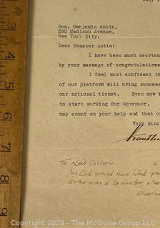 Signed Letter dated 1932 by then New York Governor Franklin D. Roosevelt thanking NY Senator for his support in upcoming Presidential win against then President H. Hoover (was 130RH)