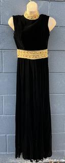 Vintage Velvet Palazzo Pant Suit Jumper with Gold Brocade Trim. 