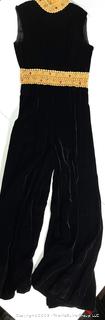 Vintage Velvet Palazzo Pant Suit Jumper with Gold Brocade Trim. 