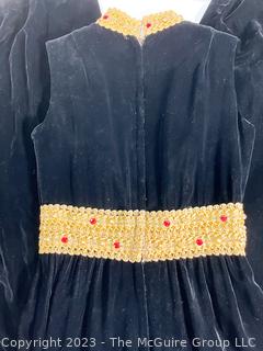 Vintage Velvet Palazzo Pant Suit Jumper with Gold Brocade Trim. 