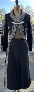 Vintage 1940s Black Wool Mexican Charro Bolero and Skirt Embroidered with Ornate Soutache Design