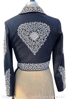 Vintage 1940s Black Wool Mexican Charro Bolero and Skirt Embroidered with Ornate Soutache Design