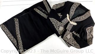 Vintage 1940s Black Wool Mexican Charro Bolero and Skirt Embroidered with Ornate Soutache Design