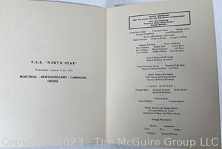 Collections of Menus from the T.S.S. North Star, 1937 Canadian Cruise Ship