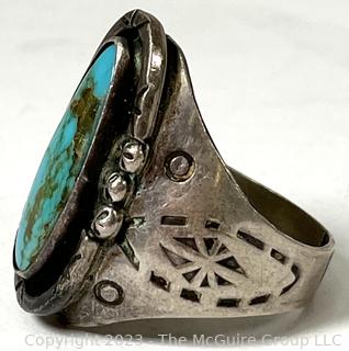 Large Mexico Plata 925 Sterling Silver Turquoise Ring 