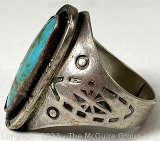 Large Mexico Plata 925 Sterling Silver Turquoise Ring 