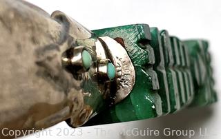 Sterling Silver Aztec Style Letter Opener with Green Agate Handle, Made in Mexico.