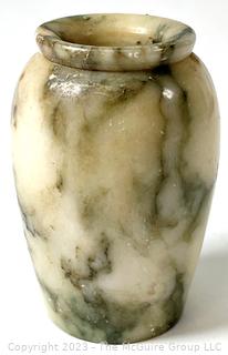 Small Carved Green Stone Vase, 3" tall