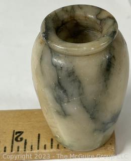 Small Carved Green Stone Vase, 3" tall