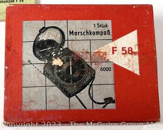 WWII German Army Marching Compass in Factory Box with Lanyard Cord and Factory Instruction Book (was 164RS)